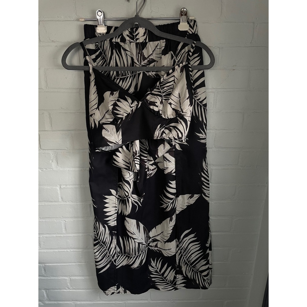 Shein Women's 2 Piece Tropical Palm Print Crop Top and Maxi Skirt Black White S